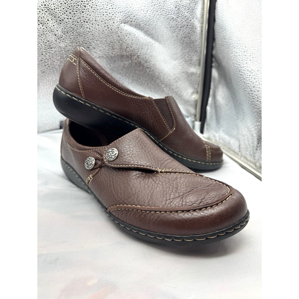 Clarks Bendables Ashland Lane Womens‎ 11 N Brown Pebbled Leather Slip On Flats